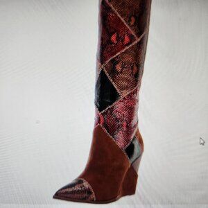Jessica Simpson Snake Patchwork Henlee Tall Wedge Boots.  Size 5. NWOT